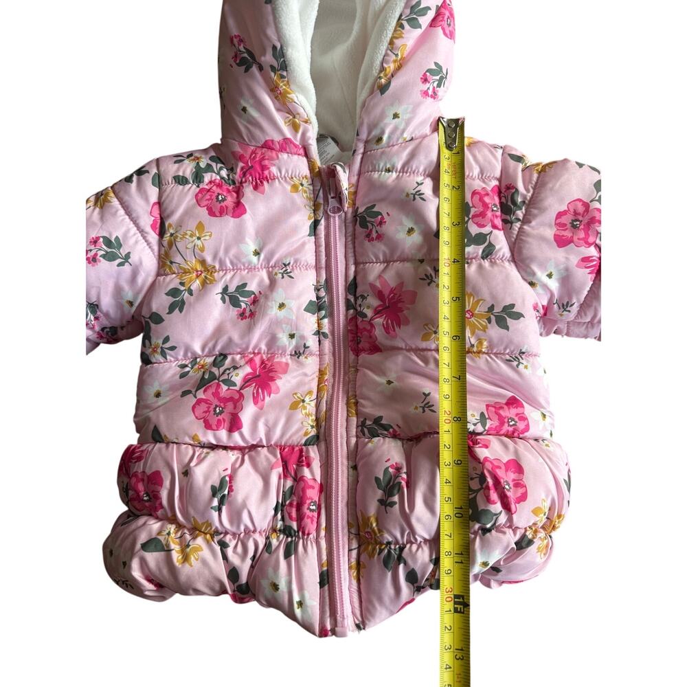 Little Beginnings Floral Hooded Puffer Jacket Bear Ears Pink 12 Months - Picture 8 of 8